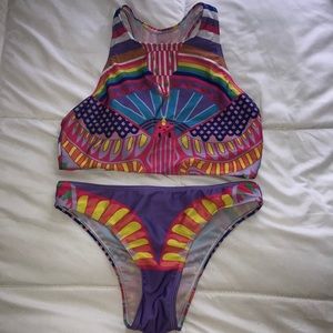 High Neck Multi Color Rainbow Bikini Set